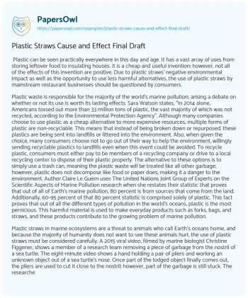 Essay on Plastic Straws Cause and Effect Final Draft