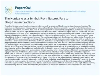 Essay on The Hurricane as a Symbol: from Nature’s Fury to Deep Human Emotions