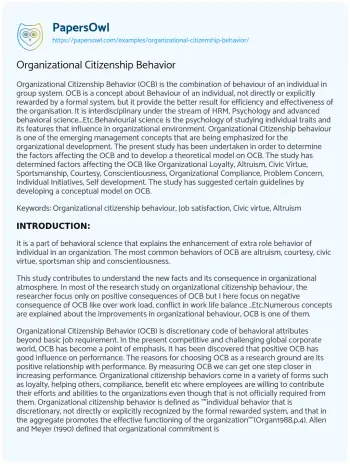 Essay on Organizational Citizenship Behavior