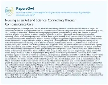 Essay on Nursing as an Art and Science: Connecting through Compassionate Care