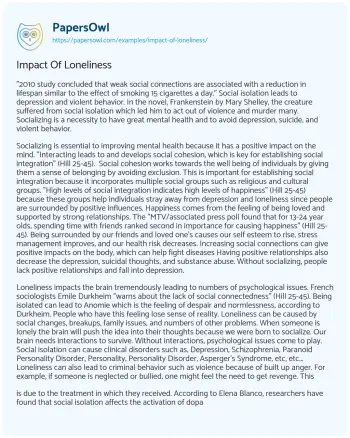 Essay on Impact of Loneliness