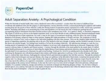 Essay on Adult Separation Anxiety : a Psychological Condition