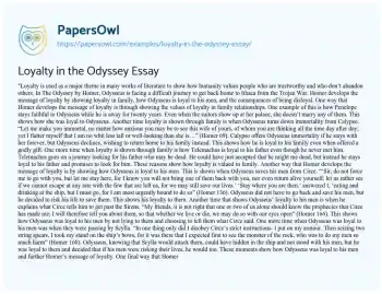 Essay on Loyalty in the Odyssey Essay