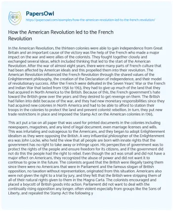 Essay on How the American Revolution Led to the French Revolution