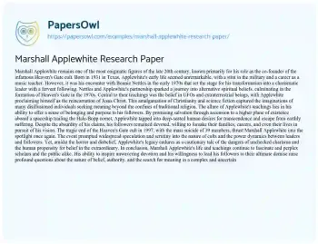 Essay on Marshall Applewhite Research Paper