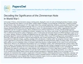 Essay on Decoding the Significance of the Zimmerman Note in World War i