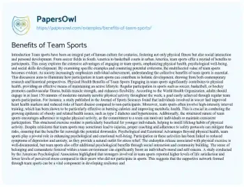 Essay on Benefits of Team Sports