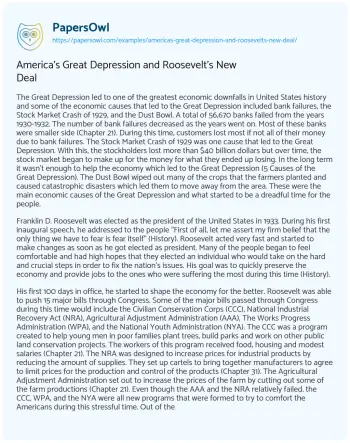 Essay on America’s Great Depression and Roosevelt’s New Deal