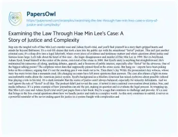 Essay on Examining the Law through Hae Min Lee’s Case: a Story of Justice and Complexity