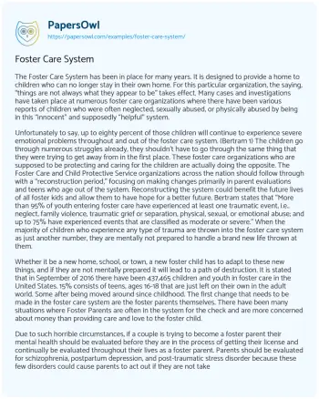 Essay on Foster Care System