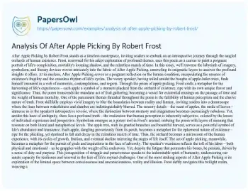 Essay on Analysis of after Apple Picking by Robert Frost