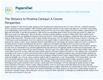 Essay on The Distance to Proxima Centauri: a Cosmic Perspective