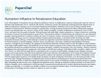 Essay on Humanism Influence in Renaissance Education