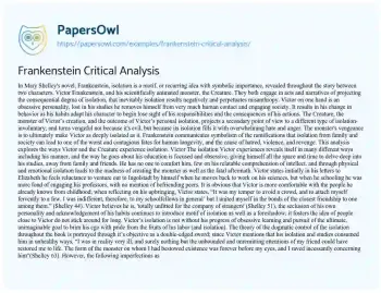 Essay on Frankenstein Literary Analysis