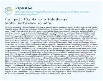 Essay on The Impact of US V. Morrison on Federalism and Gender-Based Violence Legislation