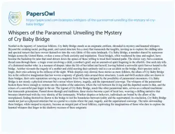 Essay on Whispers of the Paranormal: Unveiling the Mystery of Cry Baby Bridge