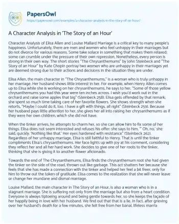 Essay on A Character Analysis in ‘The Story of an Hour’