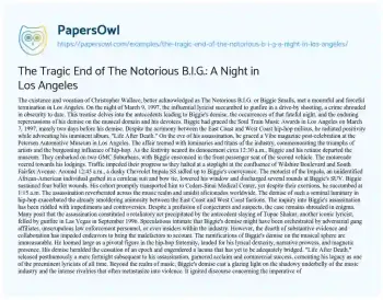 Essay on The Tragic End of the Notorious B.I.G.: a Night in Los Angeles