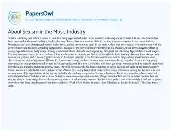 Essay on About Sexism in the Music Industry