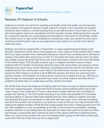 Essay on Reasons of Violence in Schools