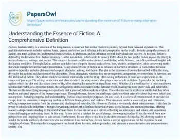 Essay on Understanding the Essence of Fiction: a Comprehensive Definition