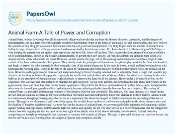 Essay on Animal Farm: a Tale of Power and Corruption