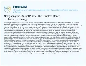 Essay on Navigating the Eternal Puzzle: the Timeless Dance of Chicken or the Egg