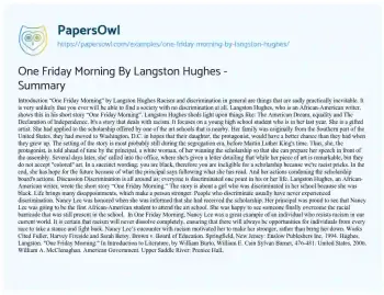 Essay on One Friday Morning by Langston Hughes – Summary