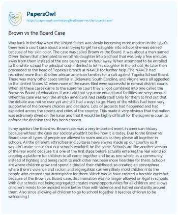 Essay on Brown Vs the Board Case