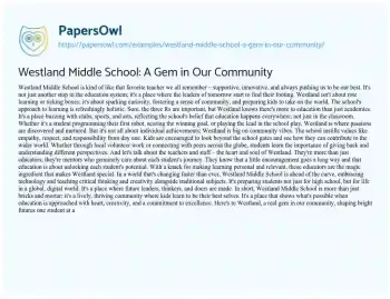 Essay on Westland Middle School: a Gem in our Community