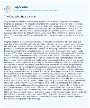 Essay on The One who Heard Harlem