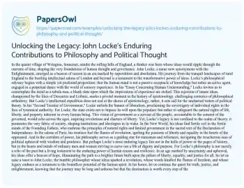 Essay on Unlocking the Legacy: John Locke’s Enduring Contributions to Philosophy and Political Thought