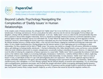 Essay on Beyond Labels: Psychology Navigating the Complexities of ‘Daddy Issues’ in Human Relationships