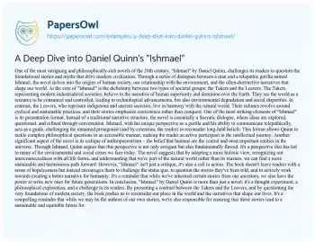 Essay on A Deep Dive into Daniel Quinn’s “Ishmael”