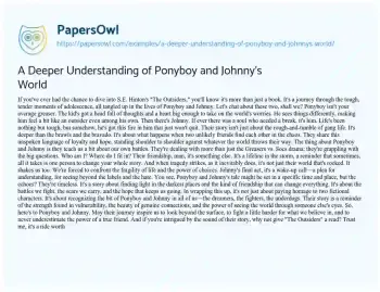 Essay on A Deeper Understanding of Ponyboy and Johnny’s World