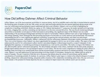 Essay on How did Jeffrey Dahmer Affect Criminal Behavior