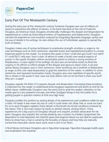 Essay on Early Part of the Nineteenth Century