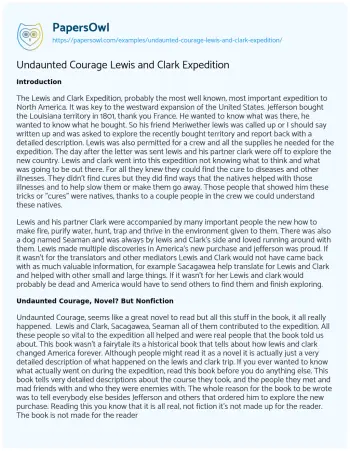 Essay on Undaunted Courage Lewis and Clark Expedition