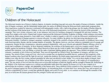 Essay on Children of the Holocaust