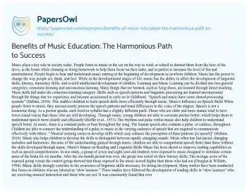 Essay on Benefits of Music Education: the Harmonious Path to Success