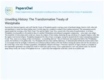 Essay on Unveiling History: the Transformative Treaty of Westphalia