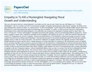 Essay on Empathy in to Kill a Mockingbird: Navigating Moral Growth and Understanding