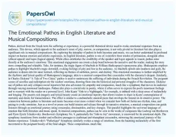 Essay on The Emotional: Pathos in English Literature and Musical Compositions