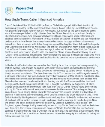 Essay on Uncle Tom’s Cabin in American Society