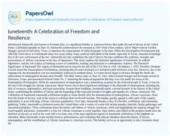 Essay on Juneteenth: a Celebration of Freedom and Resilience