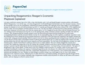 Essay on Unpacking Reaganomics: Reagan’s Economic Playbook Explained