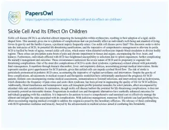 Essay on Sickle Cell and its Effect on Children