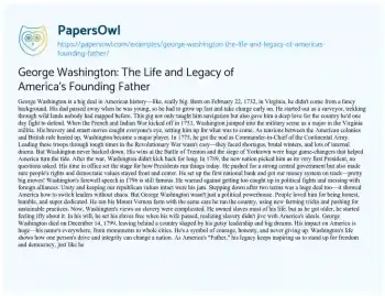 Essay on George Washington: the Life and Legacy of America’s Founding Father