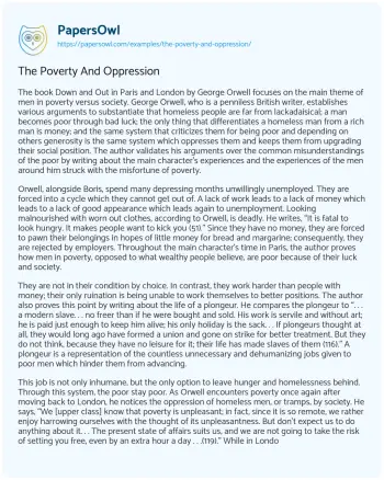 Essay on The Poverty and Oppression