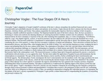 Essay on Christopher Vogler : the Four Stages of a Hero’s Journey